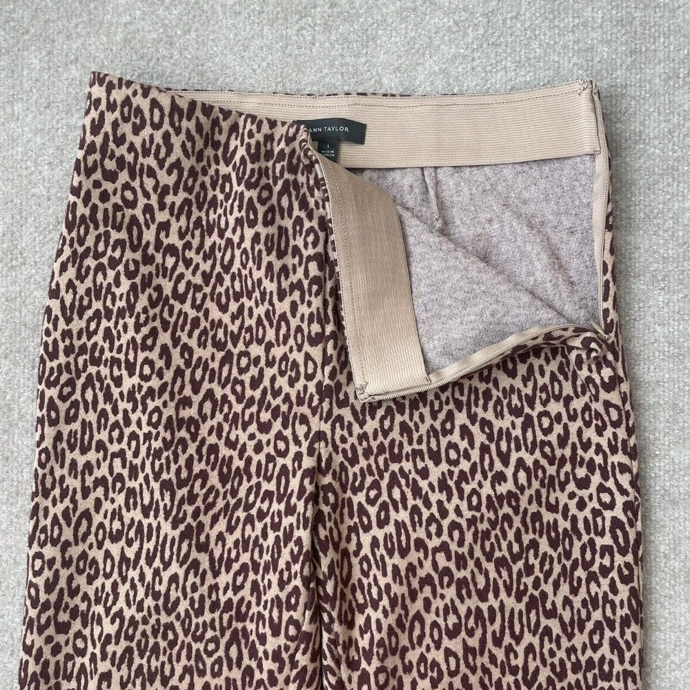 Ann Taylor Pants Womens Small Skinny Beige Burgundy Red Leopard Print Legging - Picture 5 of 12